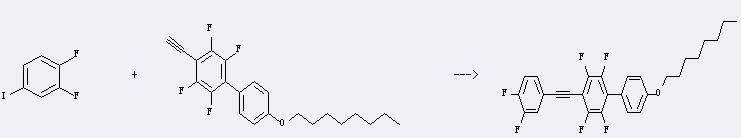 1,2-Difluoro-4-iodobenzene can react with 4-ethynyl-2,3,5,6-tetrafluoro-4'-octyloxy-biphenyl to get 4-(3,4-difluoro-phenylethynyl)-2,3,5,6-tetrafluoro-4'-octyloxy-biphenyl